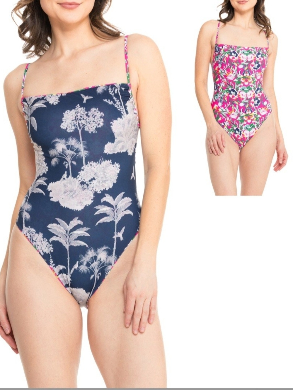 Maaji Reversible One-Piece Swimsuit in Navy Blue and Pink Floral